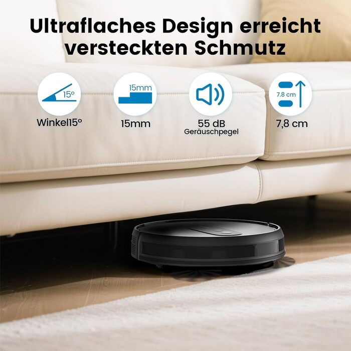 Робот-пилосос AIRROBO P25: потужність 2800 Pa, для твердих поверхонь та килимів, керування через додаток, 120 хв роботи, з пультом дистанційного керування (чорний)