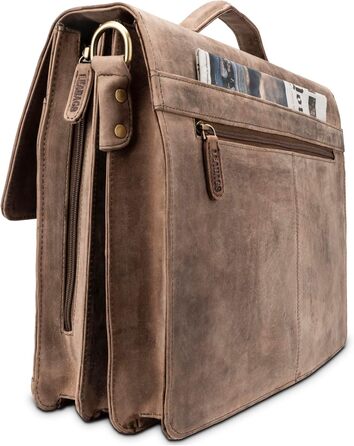 Сумка для ноутбука LEABAGS шкіряна чоловіча Vintage Graubraun до 15 дюймів з ременем через плече