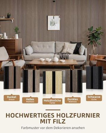 Акустичні настінні панелі JAMELO з шпоном дерева, самоклеючі 3D панелі для стін, стелі та дверей, колір горіх, 10 шт (30 x 15 x 1.2 см)