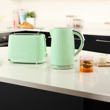 Тостер Russell Hobbs Eden з 6 рівнями підсмажування, підйомний механізм, функції розморожування, підігріву та зупинки, зйомний піддон для крихт, насадка для тостів, колір Pistazie (27374-56)