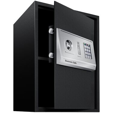 Електронний сейф KESSER® для дому та офісу 31x20x20 см, з подвійним замком, кріпленням, внутрішнім освітленням, сталевий (чорний, XL)