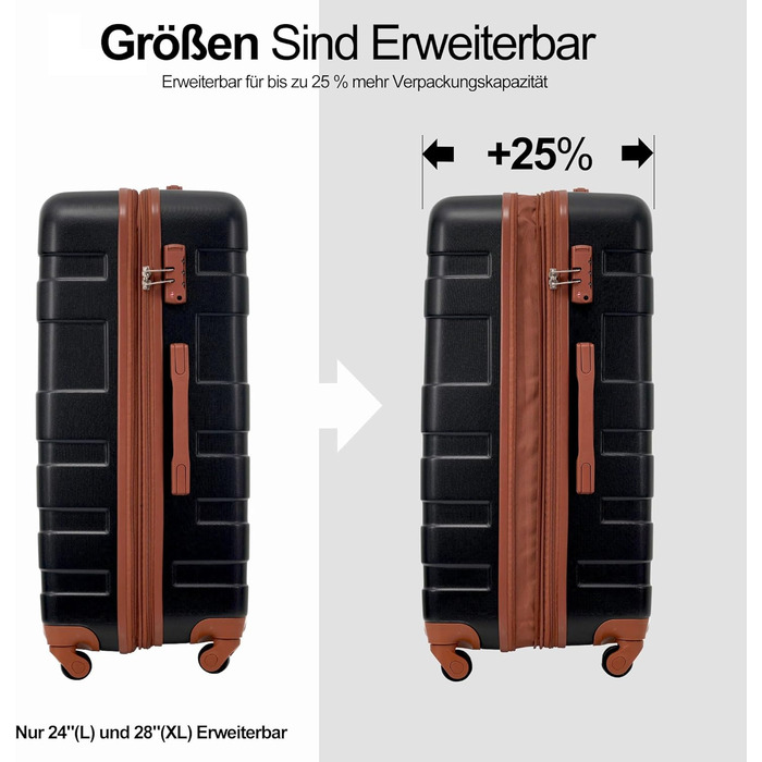 Набір валіз Merax 5-ти частинний: велика, середня, маленька, сумка та аксесуар, ABS, TSA-замок, розширюється, чорний