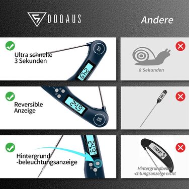 Цифровий термометр для м'яса DOQAUS: приготування на грилі, BBQ, варіння. Швидке зчитування, довга сонда, LCD-дисплей, автовимкнення