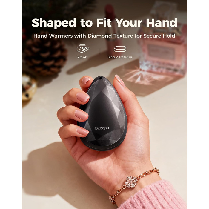 Електричні грілки для рук OCOOPA 2 шт., стильні, у формі діаманта з магнітом, акумуляторні, багаторазові, для жінок, подарунок на Різдво, для синдрому Рейно, піших прогулянок, кемпінгу, UT4 Rare (чорний)
