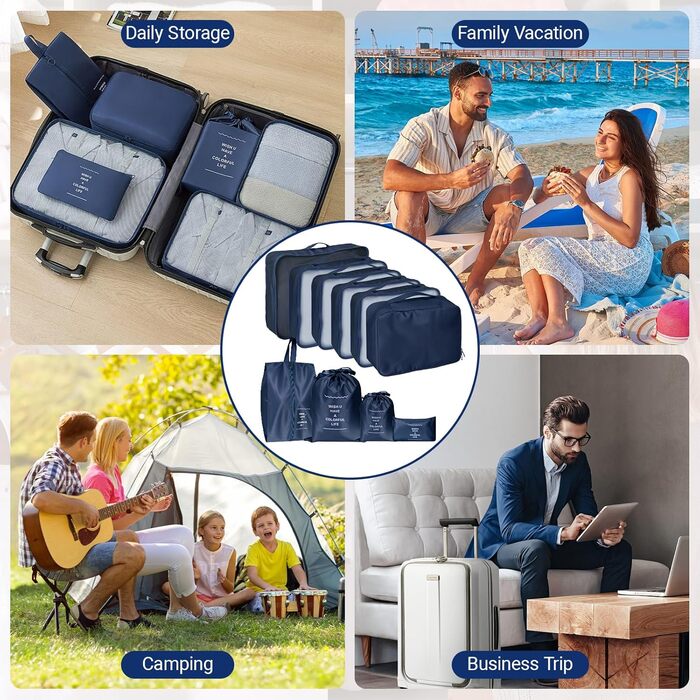 Органайзер для валізи Zorplex, набір 10 шт. (Pack Cube Set), аксесуари для подорожей, сумки для одягу, взуття та косметики (Темно-синій)