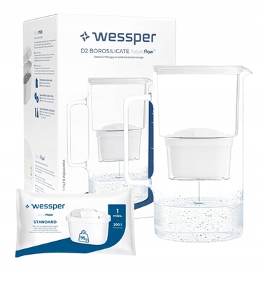 Скляний фільтр-кувшин WESSPER D2 3л (боросилікатне скло), білий + 2 смінних картри own