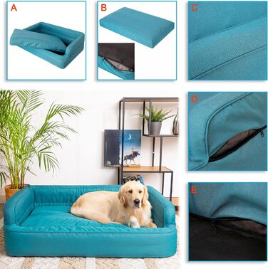 Dog bed, pet furniture, cat bed, removable cover, dog basket, dog cushion, dog lounger, sleeping places, dog sofa, XL: 96x62 cm (S: 78x47 cm, Blue)