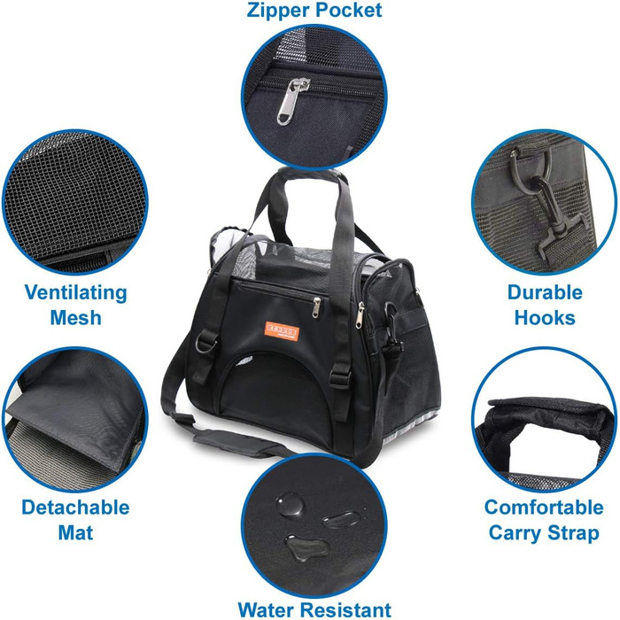 Трансформер для тварин у подорожі: переноска для котів, собак, кроликів, хом'яків. Підходить для авіаперельотів, м'яка, з плечовим ременем (Чорний, M - 47x27x28 см, до 5 кг) L 44 x 30 x 20 см Чорний