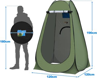 Намет для туалету та душу TUKAILAI для кемпінгу, Pop-Up, 150x150x190 см, зелений