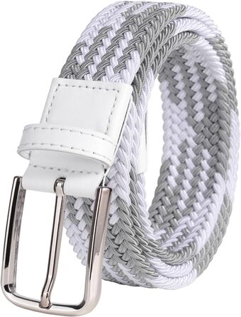 Еластичний пояс для гольфу для чоловіків та жінок, повсякденний, розтяжний, тканий, 3,5 см, білий/сірий, S-Fit, обхват талії 34'-40' (довжина: 45')