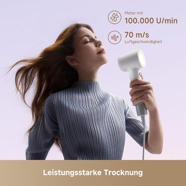 Фен для волосся DREAME Hair Dryer - Швидке сушіння, 110 000 обертів/хв, іонізація, регулювання температури та швидкості, насадка-дифузор, тиха робота, білий