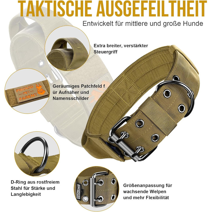 OneTigris Пояс для собак 5 см з ручкою та патчем, великі породи (XL, Коричневий)