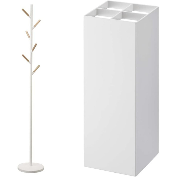 Yamazaki 2814 PLAIN Wardrobe, white, steel/wood, minimalist, 28 x 28 x 177 cm (White, Bundle with umbrella stand, One Size)
