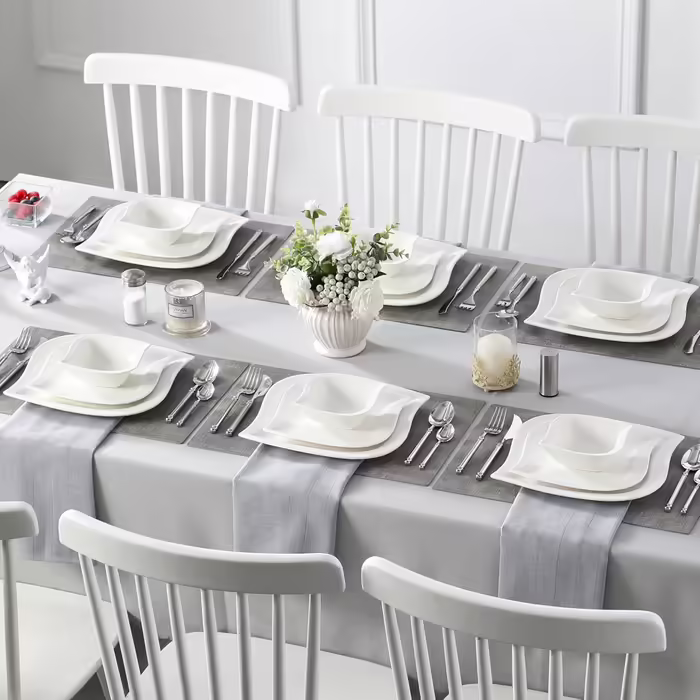 MALACASA, Elvira Series, 18-Piece Cream White Porcelain Dinnerware Set Table Service Combination Service with 6 Dinner Plates, 6 Dessert Plates, 6 Cereal Bowls each, Dinnerware Set for 6 People Elvira - Cream White 18 Pieces