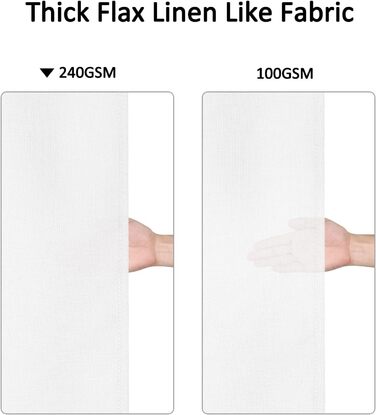 Штора для душу LinTimes з льону, 180x200 см, біла - важкий 240 GSM, з гачками, готельний люкс, машинне прання