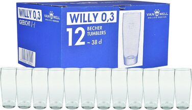 Набір склянок для пива Van Well Willibecher 0,2 л, 12 шт — міцні пивні келихи преміум-якості, придатні для посудомийки, для гастрономії та дому