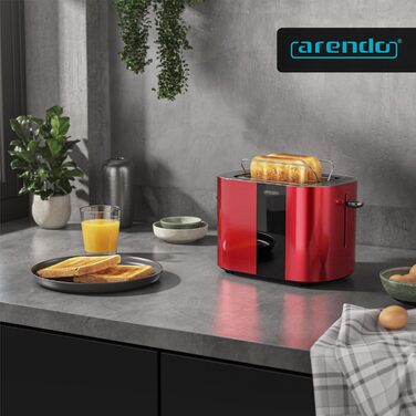 Тостер Arendo з нержавіючої сталі, 2 відділення, сенсорний дисплей, подвійні стінки, 800 Вт, підставка для тостів, 6 рівнів підсмажування, центрування хліба, індикатор часу, функція пам'яті (колір: кармінний)