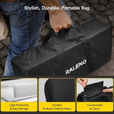 LED відеолампа RALENO з 192 LED, 2 шт. з штативом 180 см, зарядним акумулятором 8000mAh, регулюванням яскравості 0-100%, CRI95 для YouTube, TikTok, фото- та відеозйомки