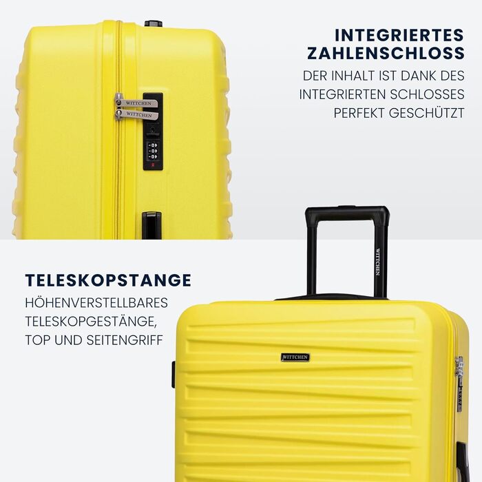 WITTCHEN Skyspeed Line - великий валіза з ABS, жорсткий корпус, телескопічна ручка, 4 колеса, колір жовтий, підходить для Lufthansa, Eurowings, Ryanair, Condor