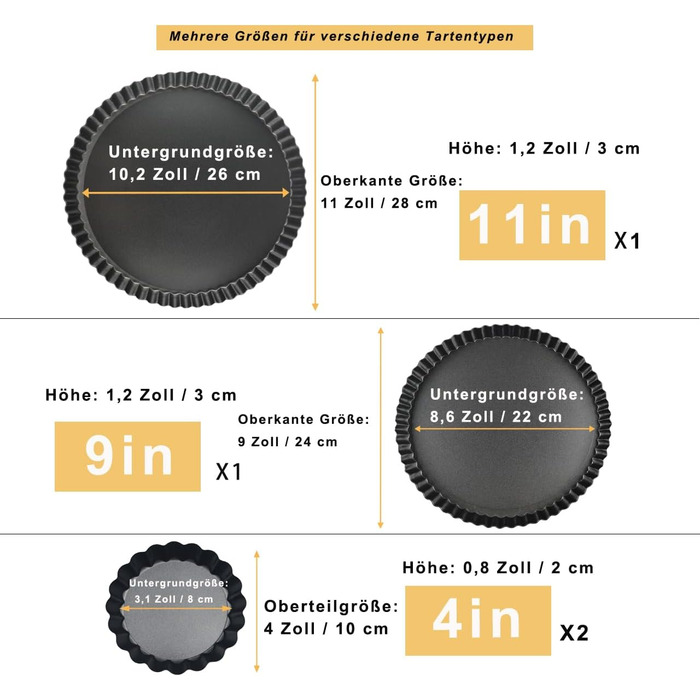 Форми для кексів/тартів Yamteck Tarteform 10см, 6 шт. Зі знімним дном, антипригарне покриття, з вуглецевої сталі. Для тартів, кексів, пирогів, десертів та сімейних обідів.