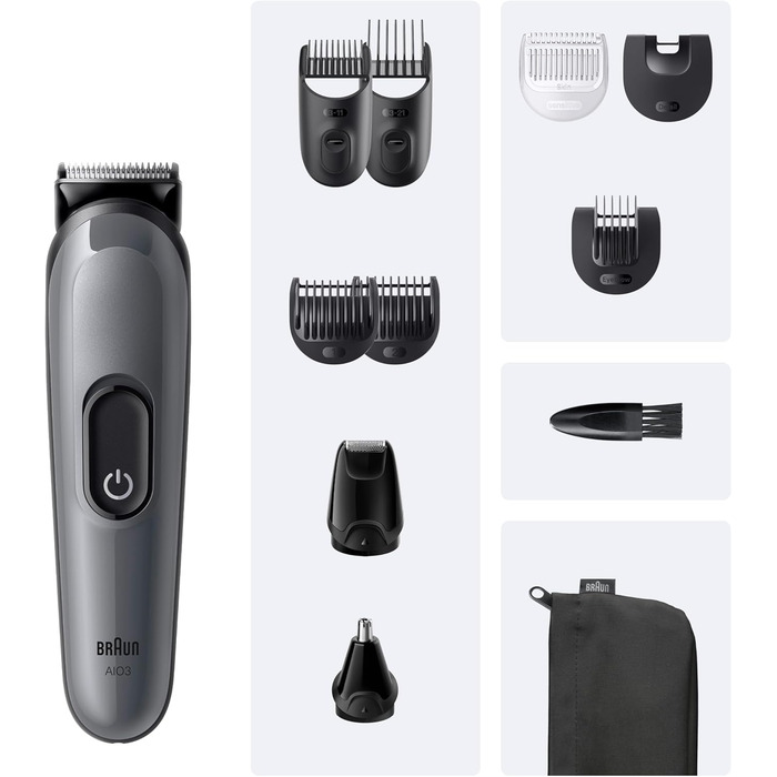 Braun Multigroom Series 3 AIO3545: Триммер 8-в-1 для бороди, волосся та тіла (сірий)