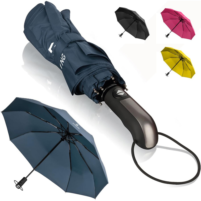 STYNGARD Тристонний парасолька, стійкий до вітру до 140 км/год, з автоматичним відкриванням, тефлонове покриття, довга ручка, модель TRONDHEIM, блакитний