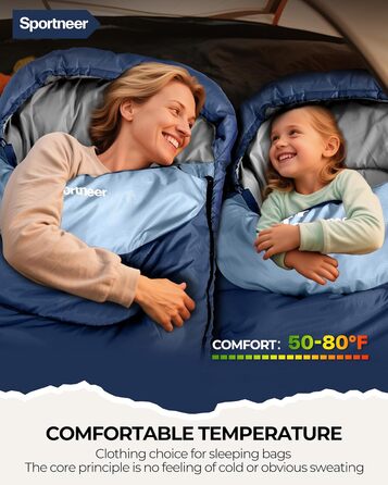 Сплячий мішок Outdoor Sportneer для дорослих та дітей - легкий, портативний, для кемпінгу, походів, рюкзаків, 220x80см, темно-синій + світло-синій