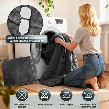 Електрична ковдра Charmofun з автовимкненням, 130x180 см, 8 режимів нагріву, таймер 12 годин, пральна машина, флісова тепла ковдра для ліжка, дивана, офісу (темно-сірий)