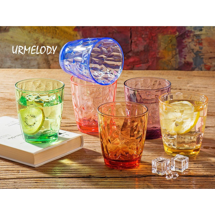 YINJOYI 390ml 6-Piece Set of Glass-Like Water Glasses, Plastic Cups, Drinking Glasses, Tumblers, Highball Glasses, Kids' Juice Glasses, Reusable (6 Colors)