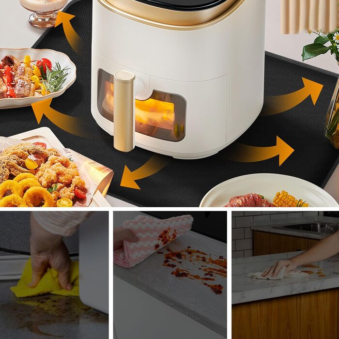 Термостійкий килимок для захисту від нагрівання 60x40 см - вогнестійкий килимок для кухонних стільниць, силіконовий килимок, неслизький та водонепроникний для фритюрниці, кавомашини (чорний) 60 см x 40 см Чорний