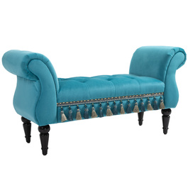 HOMCOM Bench | Luxurious Upholstered Bench, Footstool Bench made of Polyester and Rubber Foam, Stylish, Blue, 117x40x58cm | Aosom