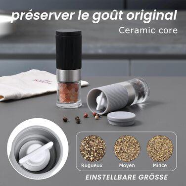 Набір мельниць для солі та перцю Vevok Chef Mini 2 шт. з регульованим керамічним жорном, прозорі. Підходять для кухні, кемпінгу, як подарунок.