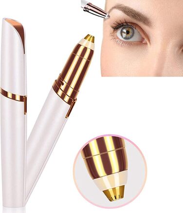 Електричний тример для брів та обличчя для жінок, безболісний, з гребінцем, для брів, верхньої губи, вусів та підборіддя (білий)