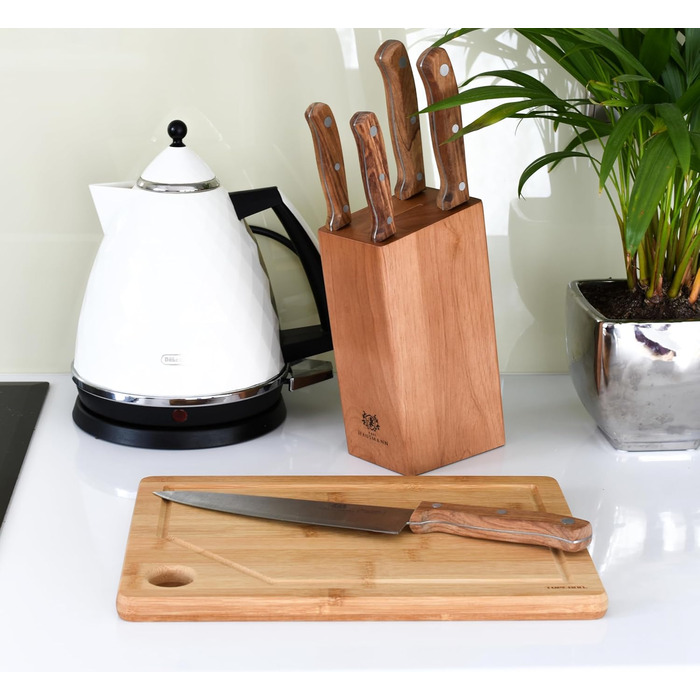 Набір ножів Karl Hausmann 5 предметів: ніжний блок, кухонні ножі з нержавіючої сталі, блок для ножів з пластику та щетиною