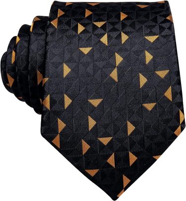 Чоловіча краватка Hi-Tie класична в клітку (чорно-золота) + запонки та нагрудна хустка - комплект
