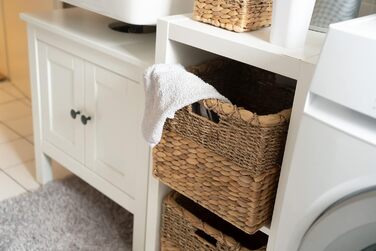 Decorative Basket Storage Woven from Water Hyacinth - Seagrass Rectangular - Shelf Basket Square - Set of 3 (S+M+L) Natural