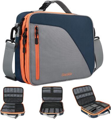 Gocokia Double Layer Travel Cable Organizer Bag with Shoulder Strap, 27 Game Storage Pockets for Switches, Electronic Storage Bag for 29.6 cm