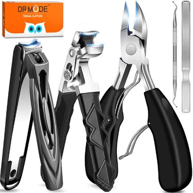 Професійний нігтеріз для нігтів, DRMODE для товстих нігтів, для людей похилого віку, з широким отвором, гострий, з похилою клинком, довга ручка (чорний)