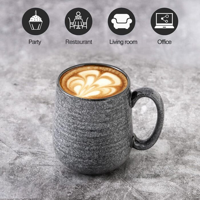 Набір кавових чашок Hasense, темно-сірий, 4 шт., 340 мл, для кави, чаю, молока, какао, з великою ручкою, придатні для миття в посудомийній машині та використання в мікрохвильовці