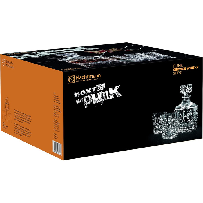 Набір віскі Nachtmann 4 шт., склянки віскі, кришталеве скло, 348 мл, Punk, декалітр + 2 склянки