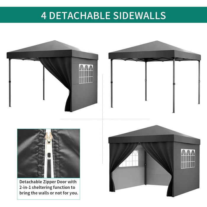 YITAHOME Outdoor Pop-Up Gazebo with Sides, Folding Gazebo, Waterproof Foldable Garden Gazebo for All Seasons, Camping Gazebo, Anti-UV with Free Adjustable Height for Parties, Markets (Dark Gray, 3x3m)
