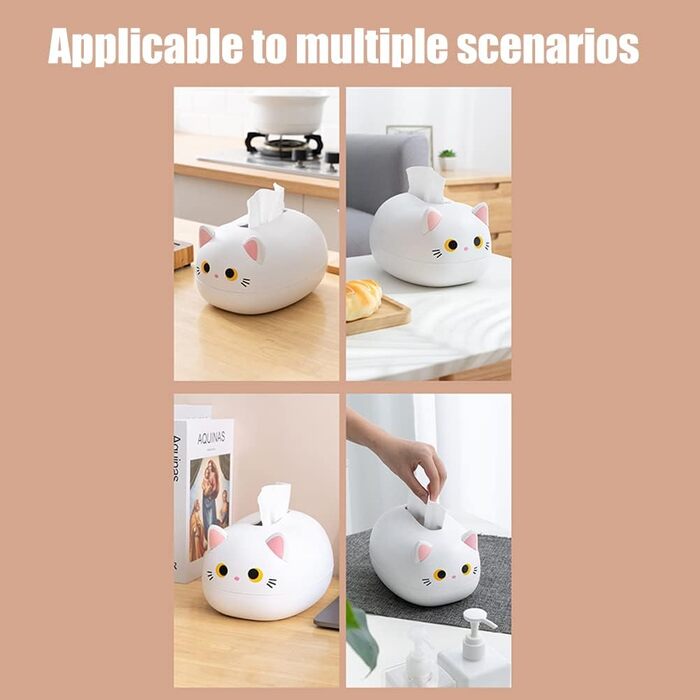 BSTCAR Tissue Box Cat 22x16x13cm Kawaii Cat Tissue Box Bathroom, Living Room, Bedroom, Car and Office White