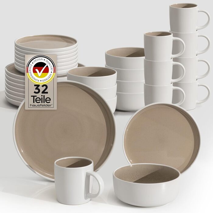 Сервіз Hausfelder для 8 осіб (32 елементи) з каменю Shadow Stone – тарілки, миски, чашки. Сервіз з кераміки, стійкий до миття в посудомийній машині