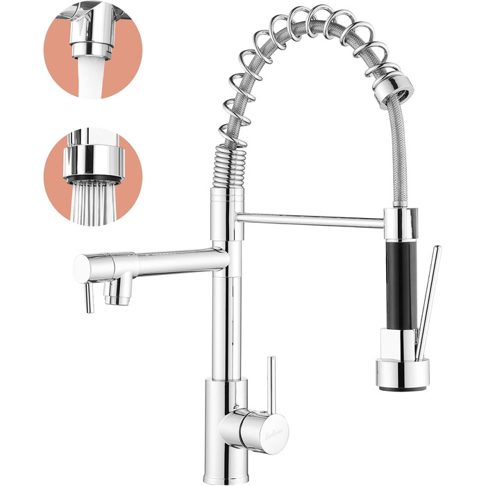 Кухонний змішувач з витяжною лійкою, 360° обертання, 2 режими, нержавіюча сталь, преміум-якість