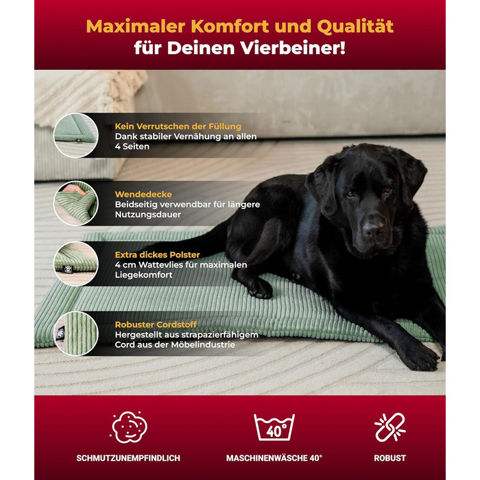 Килимок для собак HS-Hundebett® з флісовою накидкою, XS – Практичний та зручний лежак для собак – Зроблено в Німеччині (Зелений, 75x115 см)