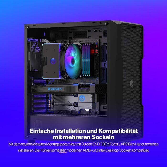 Система охолодження CPU Endorfy Fortis 5 ARGB: підтримка AM4, AM5, LGA1200, LGA1700, 140 мм та 120 мм вентилятори, semi-пасивний режим