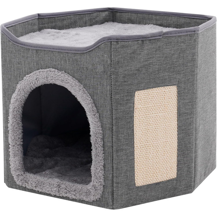 Кіт-будинок складаний великий для котів, кіт-печера з когтеточкою, 2-ярусне ліжко для котів, сірий
