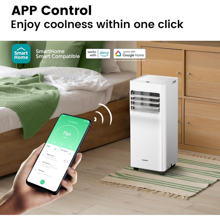 Мобільний кондиціонер Comfee Breezy Cool Pro 2.0, 7000 BTU (2.0kW), охолодження, вентиляція, осушення, керування через додаток, для кімнат до 68м³