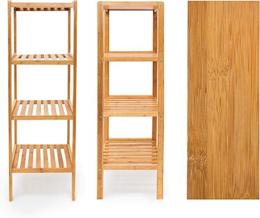 Relaxdays Bamboo Shelf, Standing Shelf for Bathroom & Kitchen, Bamboo Shelf with 4 Open Shelves, WHD 110 x 34 x 33 cm, Natural, Brown