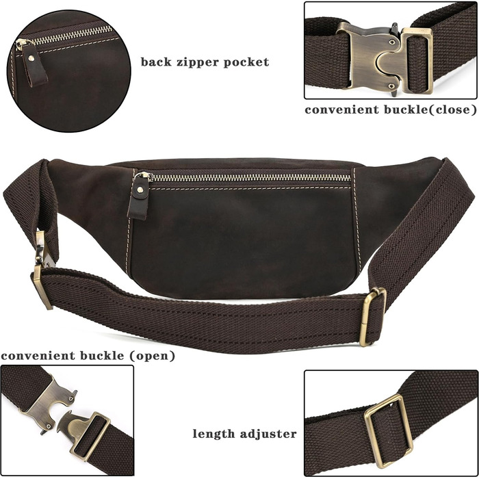 Чоловіча/жіноча поясна сумка з екошкіри в стилі вінтаж, чорна (1034 Темно-коричнева)